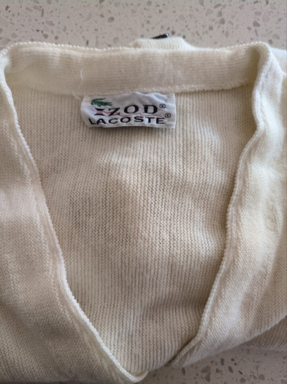 Men's Vintage Preppy Lacoste/Izod Button Up Cardigan Cream White - Picture 5 of 12